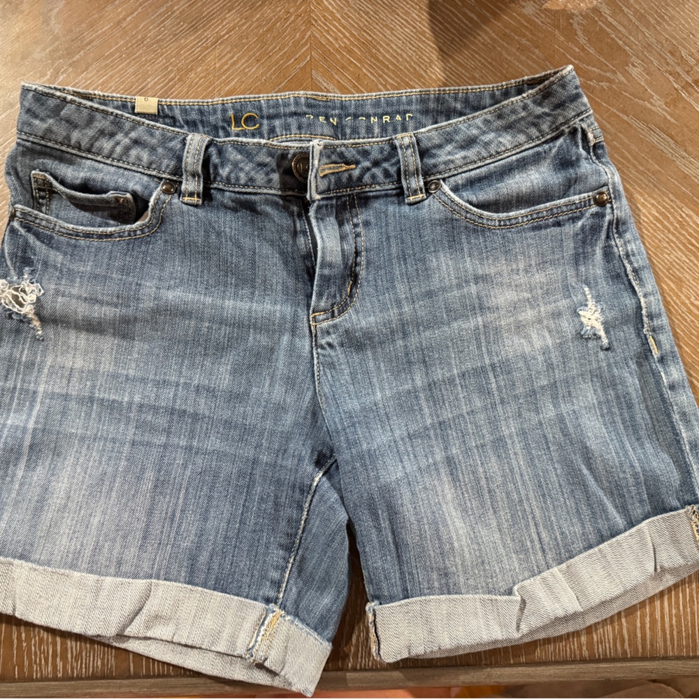 LC Lauren Conrad Light Blue Denim Shorts with Tan Label